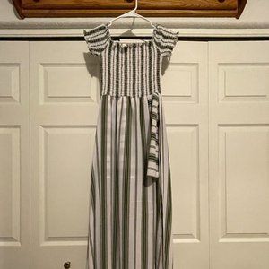 Summer Green and White Striped Half Pant/Half Dress Romper